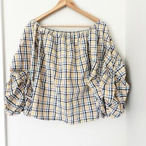 PETERSYN plaid Hannah off shoulder top sz. M